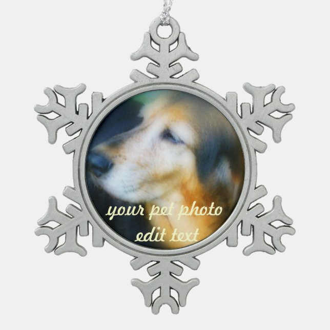 Your pet Photo christmas snow flake Snowflake Pewter Christmas Ornament (Front)