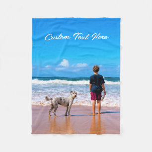 Your Pet Photo Fleece Blanket with Custom Text