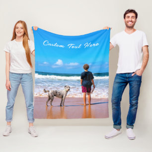 Your Pet Photo Fleece Blanket with Custom Text