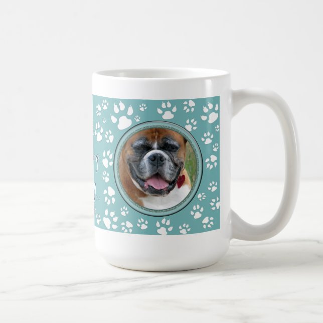 Your Pet Photo Pet Memorial Teal Dog Print Coffee Mug (Right)