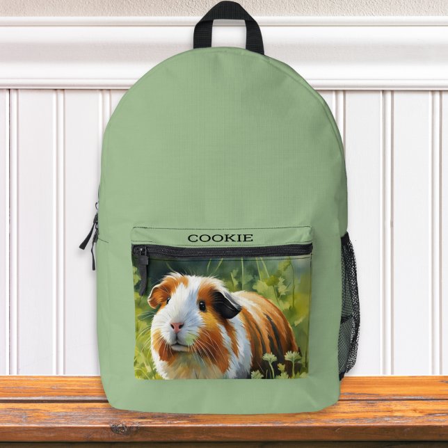 Your Pet Photo Printed Backpack (A green backpack to personalize with a photo of your pet and their name)