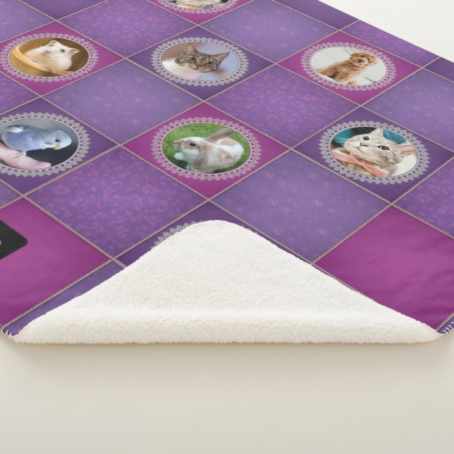 Your Pet Photos on Patched Memory Quilt - add Name Sherpa Blanket (3/4)