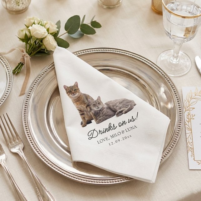 Your Pets Cats Photo Custom Wedding  Napkin (Your Pets Cats Photo Custom Wedding Paper Dinner Napkins)