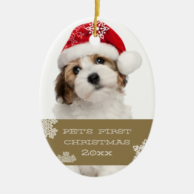 Your Pet's First Christmas Photo Ornament | Gold (Front)