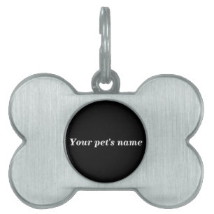 Your Pet's Name on Black Background on Bone Shape Pet ID Tag