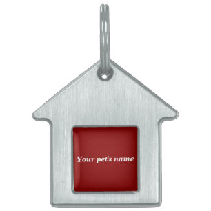 Your Pet's Name on Red Background on House Shape Pet ID Tag