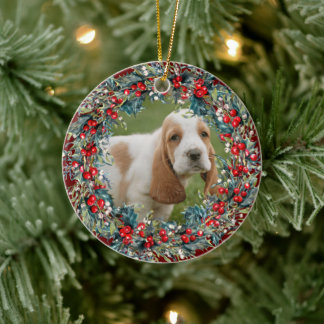 Your Pet's Photo Dog Christmas cute Xmas wreath Ceramic Tree Decoration