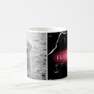 Your Pet's Photo & Faux Black Marble With Pink Coffee Mug