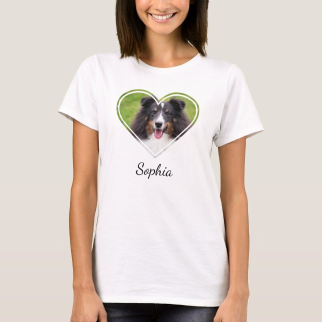 Your Pet's Photo In Heart Shape With Custom Text T-Shirt (Front)