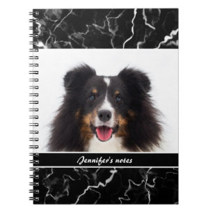 Your Pet's Photo On Faux Black Marble & Text Notebook