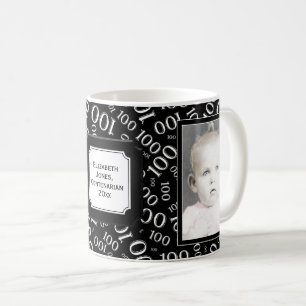 Your Photo 100th Birthday Black Number Pattern Coffee Mug