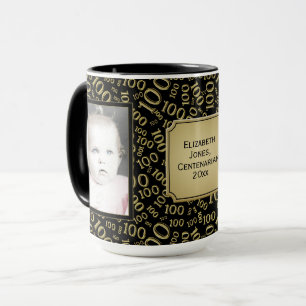 Your Photo 100th Birthday Gold Number Pattern Mug