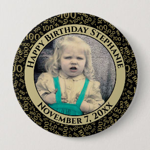 Your Photo 100th Birthday Number Pattern Black 10 Cm Round Badge