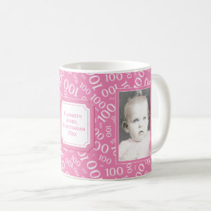 Your Photo 100th Birthday Pink Number Pattern Coffee Mug