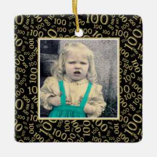 Your Photo: 100th Number Pattern Gold and Black Ceramic Ornament