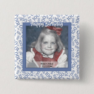 Your Photo 100th Random Number Pattern Blue/White 15 Cm Square Badge