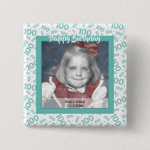 Your Photo: 100th Random Number Pattern Teal 100 15 Cm Square Badge