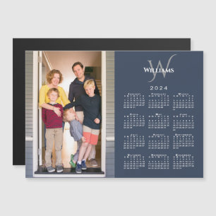 Your Photo 2024 Calendar Monogram Name Navy Magnet