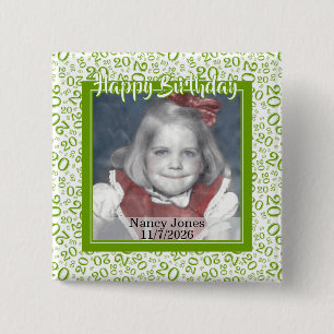 Your Photo 20 Random Number Pattern Green/White 15 Cm Square Badge