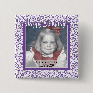 Your Photo 20 Random Number Pattern Purple/White 15 Cm Square Badge
