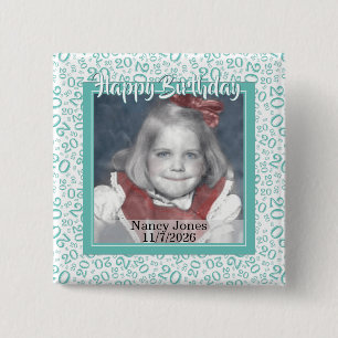 Your Photo 20 Random Number Pattern Teal/White 15 Cm Square Badge