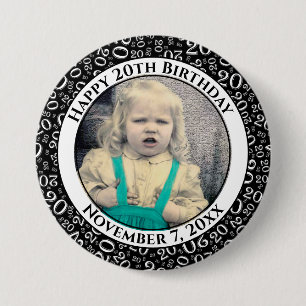 Your Photo   20th Birthday Random Number Black 7.5 Cm Round Badge