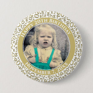 Your Photo 20th Birthday Random Number Gold 7.5 Cm Round Badge