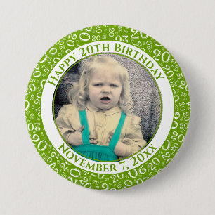 Your Photo   20th Birthday Random Number Green 7.5 Cm Round Badge