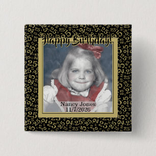 Your Photo 25 Random Number Pattern Black/Gold 15 Cm Square Badge