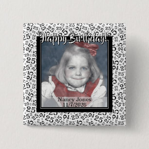 Your Photo 25 Random Number Pattern Black/White 15 Cm Square Badge