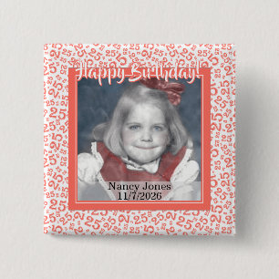 Your Photo 25 Random Number Pattern Coral/White 15 Cm Square Badge