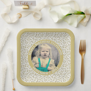 Your Photo 25 Random Number Pattern Gold/White  Paper Plate