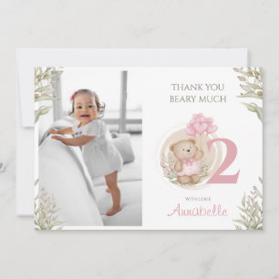 Your Photo 2nd Birthday Girl Flat Thank You Card