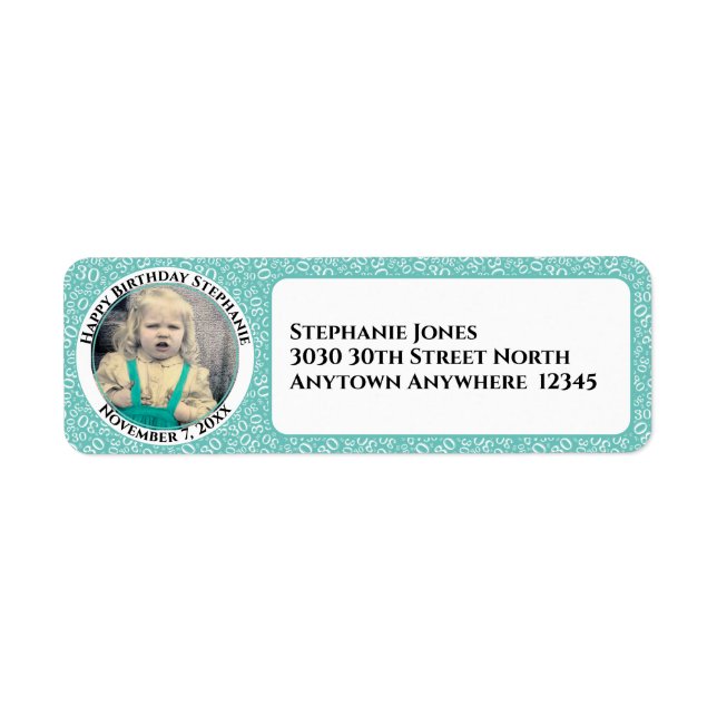 Your Photo 30th Birthday Number Patten Teal/White (Front)