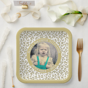 Your Photo 35 Random Number Pattern Gold/White Paper Plate