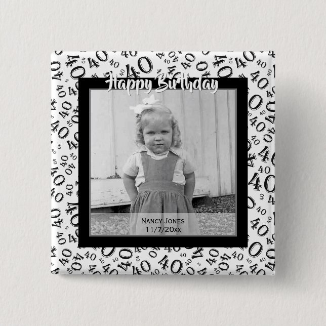 Your Photo:  40th Number Pattern Black and White 15 Cm Square Badge (Front)