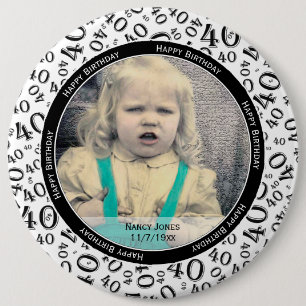 Your Photo: 40th Number Pattern Black and White 6 Cm Round Badge
