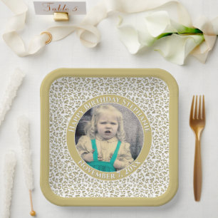 Your Photo 45 Random Number Pattern Gold/White Paper Plate
