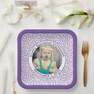 Your Photo 45 Random Number Pattern Purple/White Paper Plate