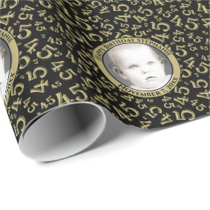 Your Photo   45th Black/Gold Number Pattern 45 Wrapping Paper
