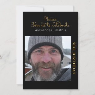 Your Photo 50th Birthday Black Gold Invitation