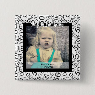 Your Photo: 50th Number Pattern Black and White 15 Cm Square Badge