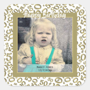 Your Photo:  50th Number Pattern Gold and White Square Sticker