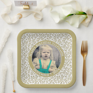 Your Photo 55 Random Number Pattern Gold/White  Paper Plate