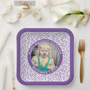 Your Photo 55 Random Number Pattern Purple/White Paper Plate