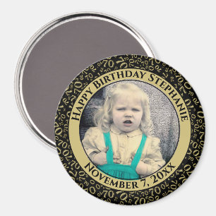 Your Photo 70th Birthday Number Pattern Black/Gold Magnet