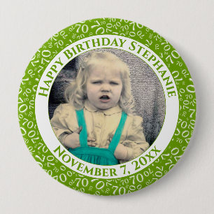 Your Photo 70th Birthday Number Pattern Green 10 Cm Round Badge