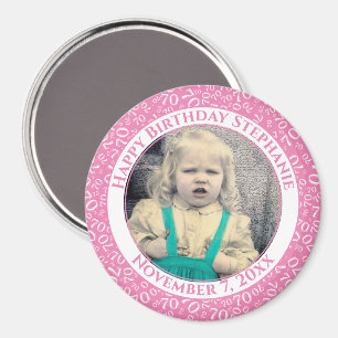 Your Photo 70th Birthday Number Pattern Pink/White Magnet