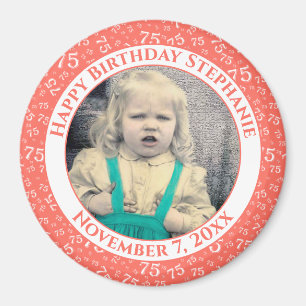 Your Photo 75th Birthday Number Pattern Coral Magnet