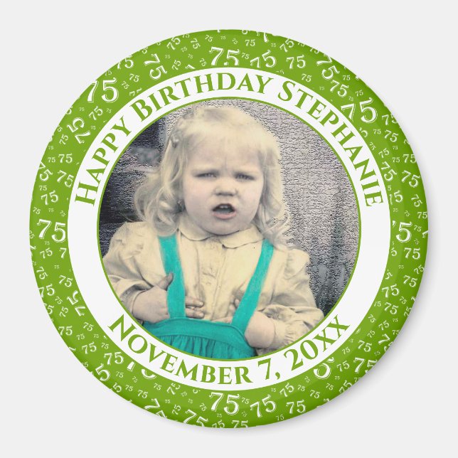 Your Photo 75th Birthday Number Pattern | Green Magnet (Front)